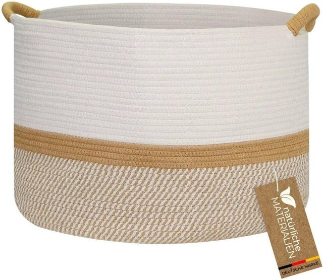 HMF Aufbewahrungskorb aus Baumwolle mit verstärkten Griffen in Weiß-Braun, B: 50 cm, T: 33 cm - Bild 1