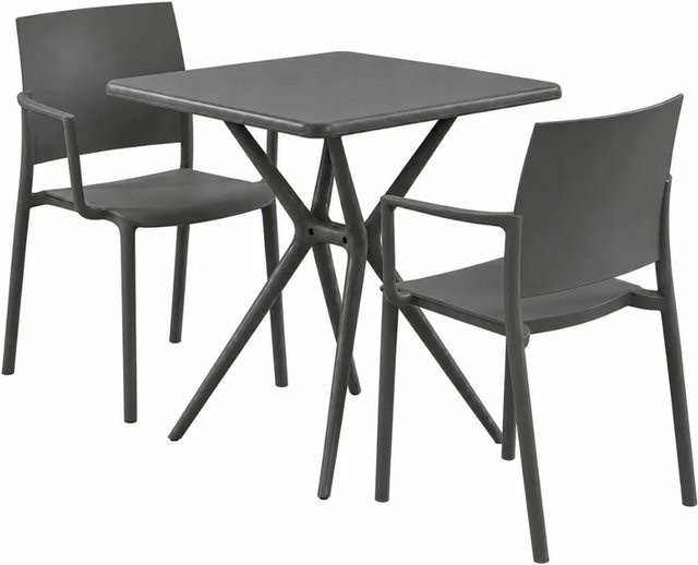DELUKE Gartenmöbel-Set FRIDA Bistroset mit Tisch und 2 Stühlen aus Kunststoff in Dunkelgrau, B/T/H: 186 x 72 x 81 cm - Bild 1