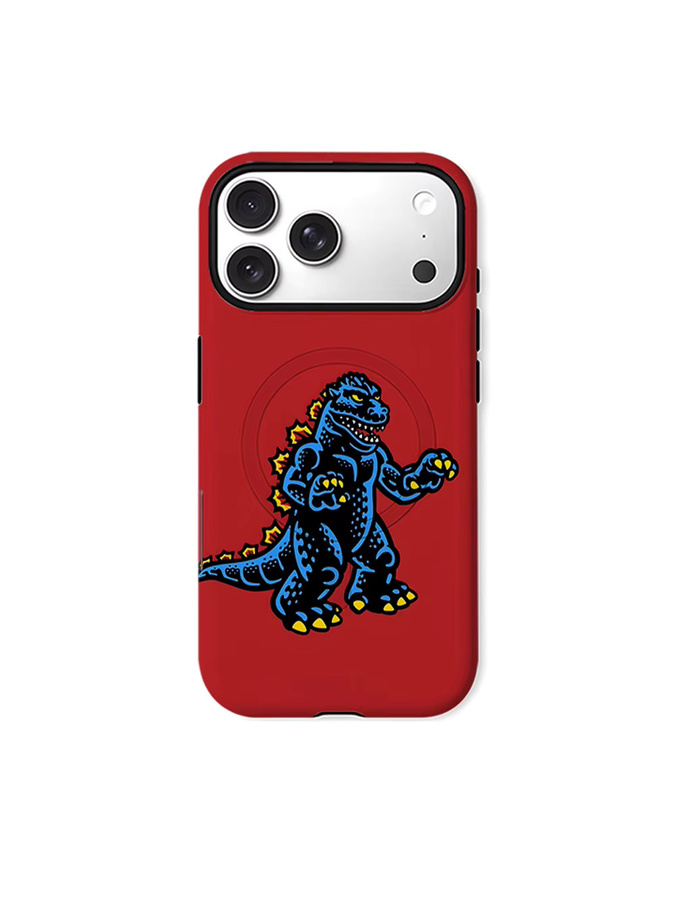 CaseChic Matte Bumper Hülle mit MagSafe für iPhone 17 16 15 14 13 Pro Max, Stoßfeste Retro G-Godzilla-S Abdeckung in Rot - Bild 5