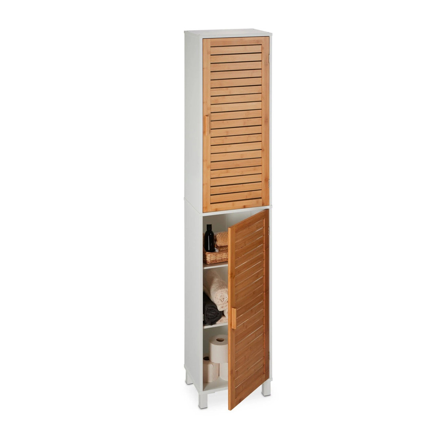 Relaxdays Badezimmerschrank aus MDF und Bambus in Weiß und Natur mit Magnetverschluss, H x B x T: 190 x 40 x 30 cm - Bild 2