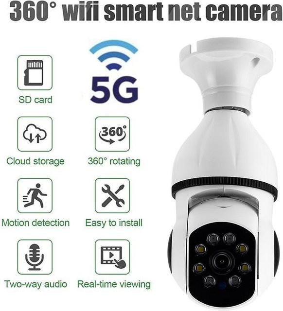 Weisse kabellose E27-PTZ-Überwachungskamera mit 5G WIFI, 360 Grad Drehung, automatischer Verfolgung, Panoramasicht, IR-Nachtsicht, Bewegungserkennung und Zwei-Wege-Audio - Bild 1