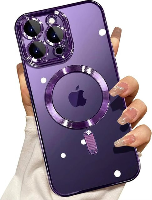 EIENACOCO Vollschutz Magnetisches Kabelloses Ladegehäuse für MagSafe kompatibel mit iPhone 18 17 16 15 14 13 12 Pro Max mit Kameraobjektivschutz in Purple - Bild 1