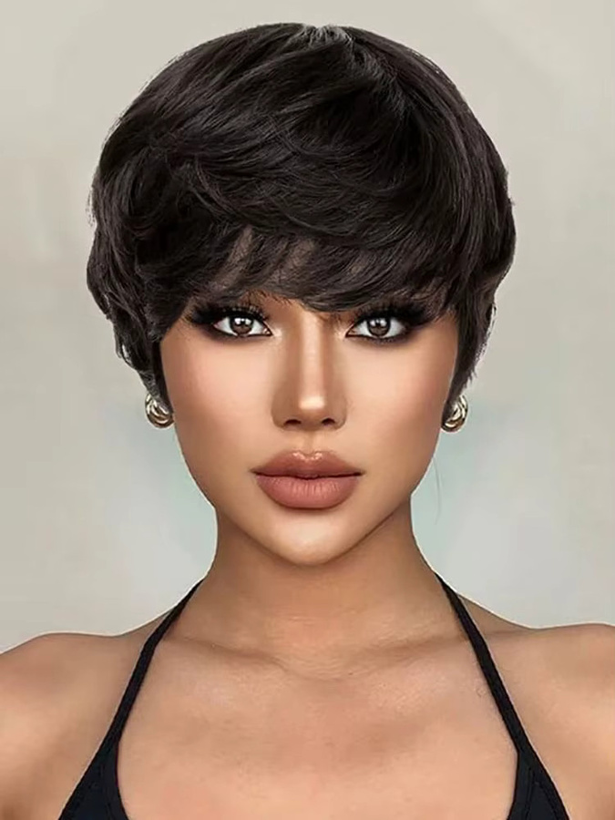 OYM HAIR Pixie-Schnitt-Perücke, Echthaar, kurz, gerade, Damen - Bild 6