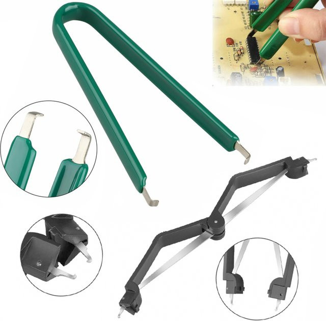 Vibratite 2-teiliges Set antistatischer Pinzetten und IC/ROM Chip Extractor für Leiterplatten sowie CPU-Klemmung PLCC Puller Clips in Grün - Bild 1