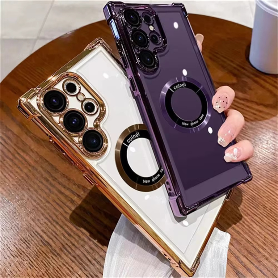 Stoßfeste magnetische Silikon-Schutzhülle mit MagSafe für Samsung Galaxy S25 Plus, S24 FE, S23 Ultra und S23 FE Plus 5G, transparent oder blau - Bild 1