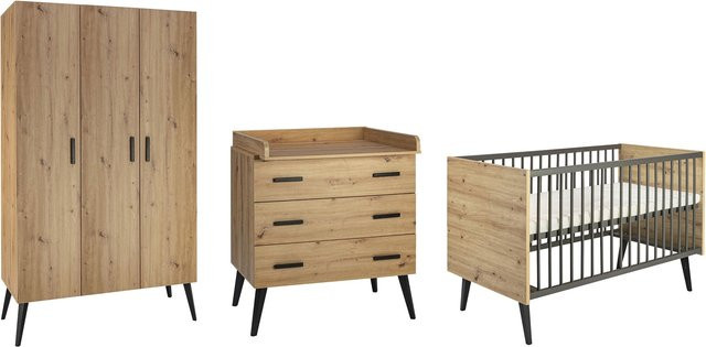 Schardt 3-tlg. Babyzimmer Set Morris Oak in Artisan Oak und Buche mit 3-türigem Kleiderschrank - Bild 1