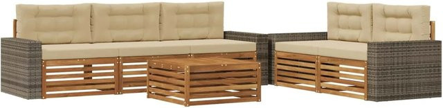 vidaXL Outdoor-Sofagarnitur aus Akazienholz in Natur und Beige, 6-teiliges Set mit Tisch und UV-beständigen Polstern - Bild 1