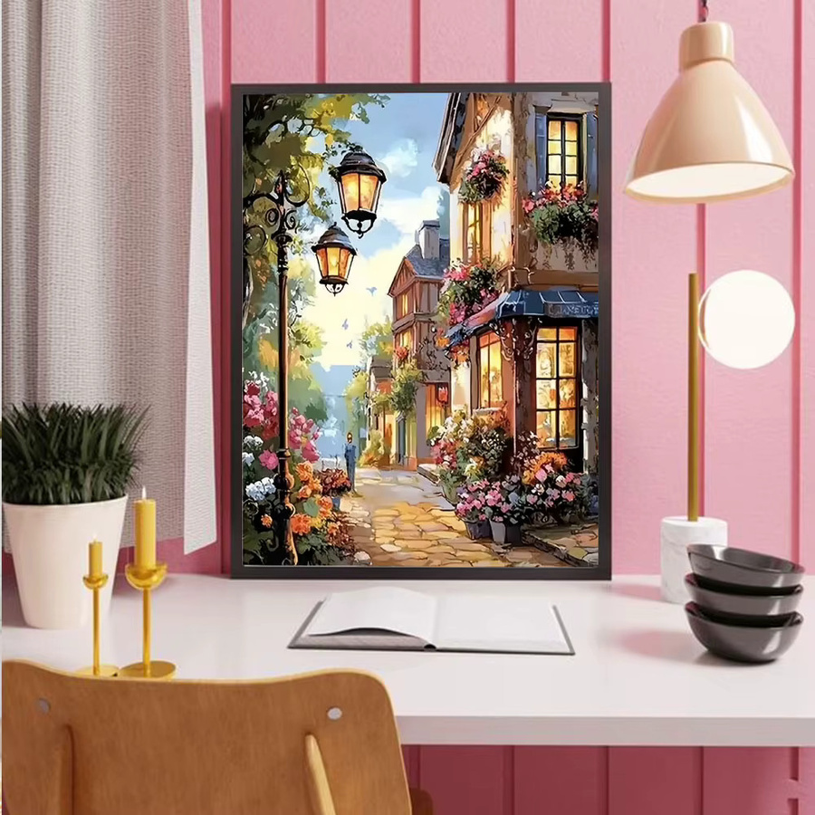Huacan Diamantmalerei Set Landschaft und Blumen mit Rundsteinen in Mehrfarbig, B/H: 30 x 30 cm - Bild 3