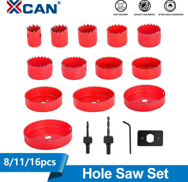 XCAN Lochsägen-Set für Holz, Trockenbau und Kunststoff aus Kohlenstoffstahl, erhältlich als 8, 11 oder 16-teiliges Set mit Durchmessern von 9 bis 127 mm - Bild 1