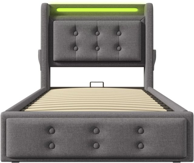 okwish Polsterbett Grau mit LED-Kopfteil, USB-Ladefunktion und Lift-up-Funktion, B/T/H: 90 x 200 x 109 cm - Bild 1