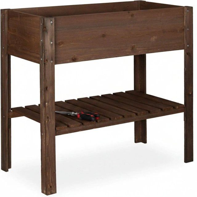 Relaxdays Hochbeet aus Tannenholz mit Ablage in Dunkelbraun, B/T/H: 80 x 88 x 43,5 cm - Bild 1