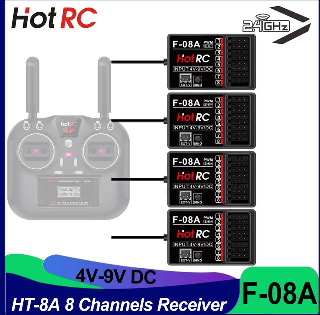 HOTRC F-08A RC Empfänger mit 8 Kanälen und Mixed Control Funktion in Schwarz für RC Flugzeuge und Drohnen - Bild 1