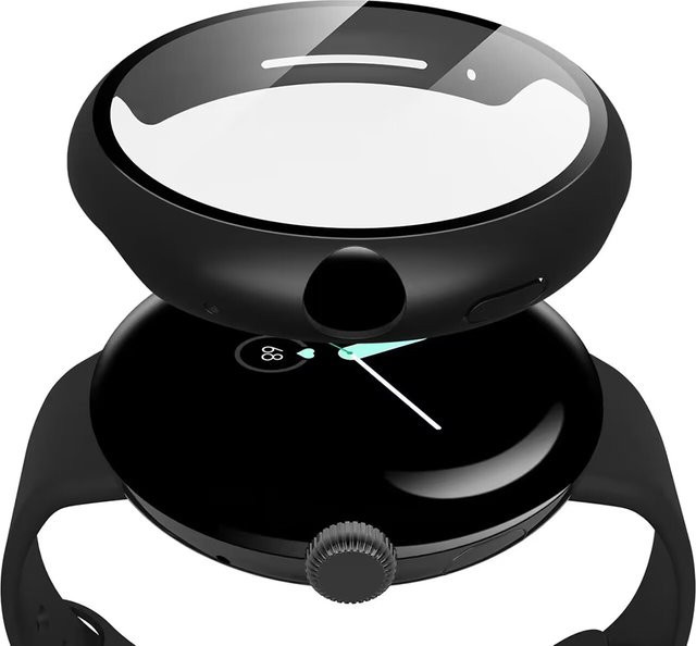 SAMUTAX Displayschutzfolie und Hülle für Google Pixel Watch, Silikon, Schwarz, Unisex - Bild 1