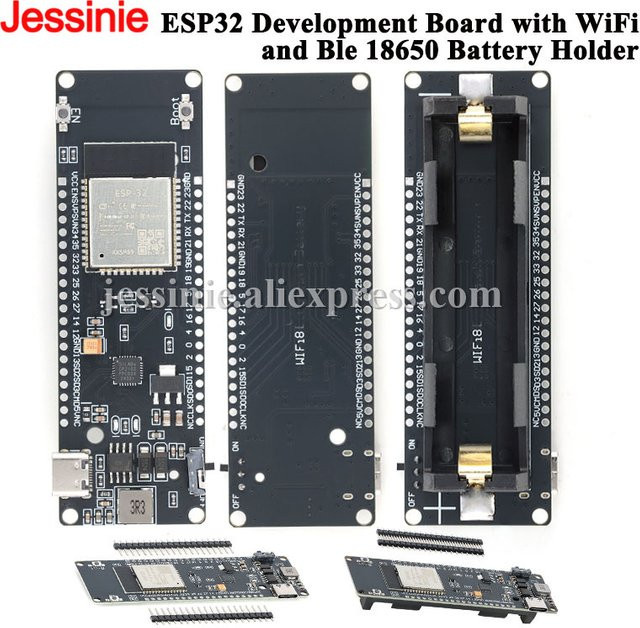 Jessinie ESP32 Entwicklungsboard mit WiFi und Bluetooth, inklusive 18650 Batteriehalter, schwarze Industriesteuerungsplatine zur Evaluierung - Bild 1