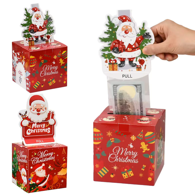 ZQNYCY Weihnachts-Geldgeschenkbox mit 52 transparenten Taschen für Bargeld, Multicolor, DIY Überraschungsbox für Kinder zu Weihnachten und Neujahr - Bild 4