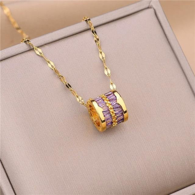 YIRAN Jewelry Halskette, Edelstahl, Kristall, violett, Damen - Bild 1