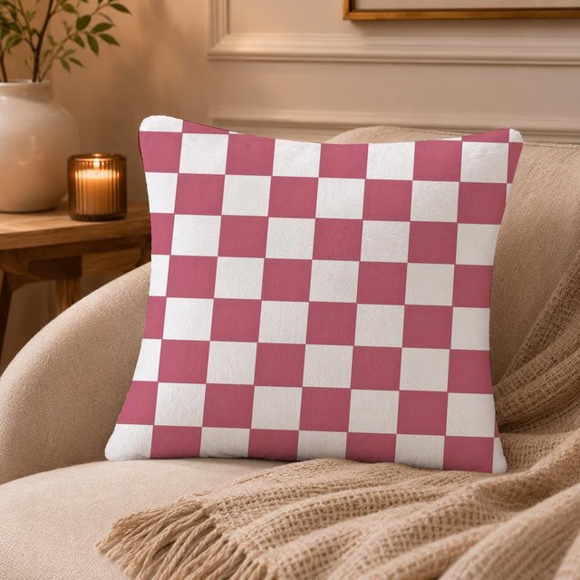 JMG Clothing Kissenhülle mit Schachbrettmuster in Pink aus kurzem Plüsch, B/T/H: 50 x 50 x 50 cm - Bild 1