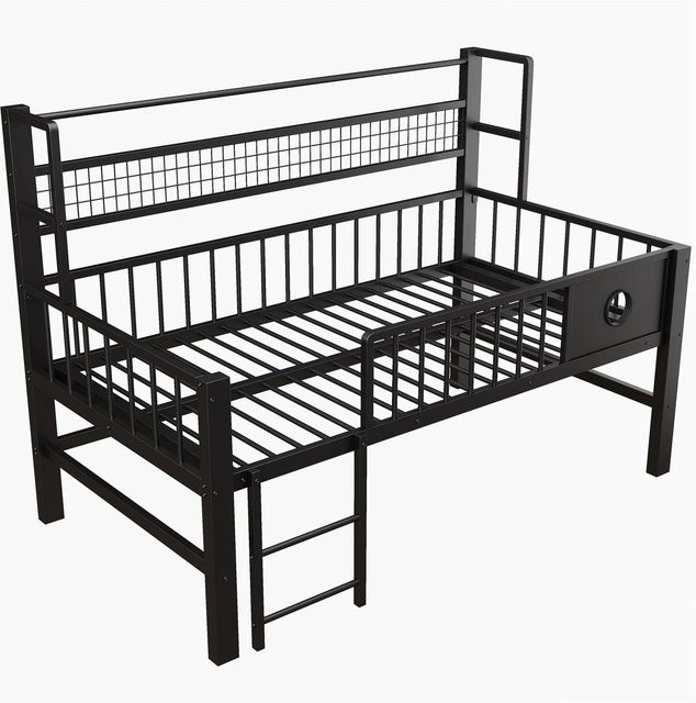 Merax Hochbett für Kinder mit Ablagefächern aus Metall und MDF, Schwarz, B/T/H: 90 x 200 x 125,5 cm - Bild 1