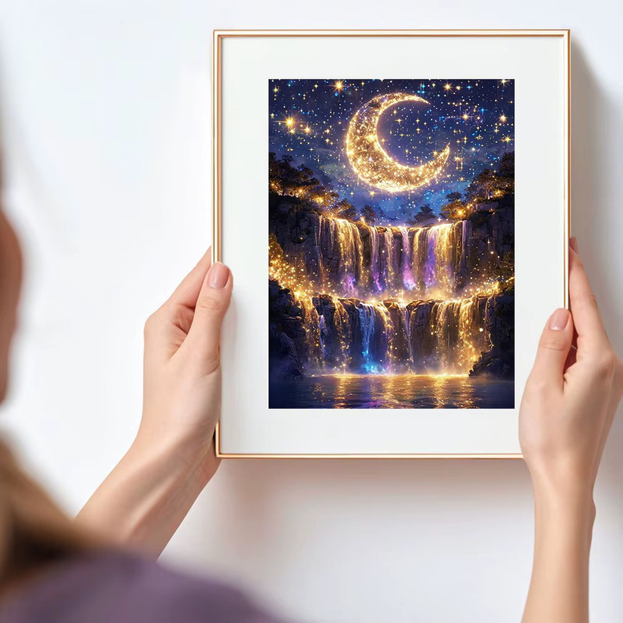 Huacan 5D-Diamantgemälde Mond und Wasserfall als Landschafts-Mosaik in Mehrfarbig für Erwachsene - Bild 3