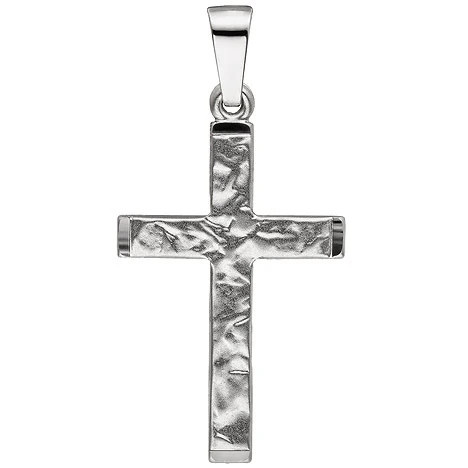 Colfem Anhänger Kreuz, 333 Weißgold, teil matt gehämmert, Unisex - Bild 1