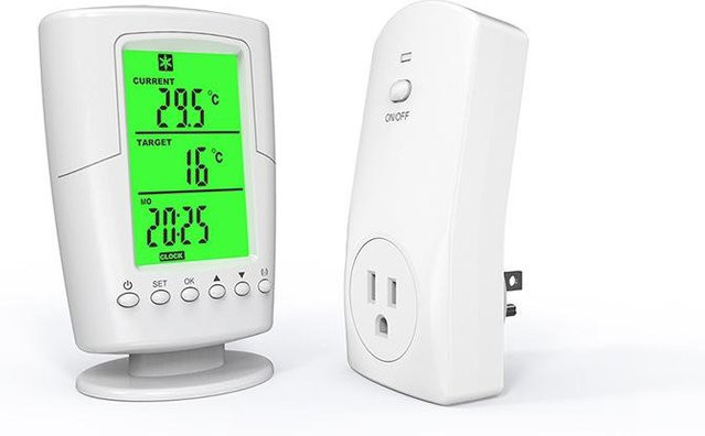 Kabelloser Thermostat-Temperaturregler von Sweet Lovely mit LCD-Display und grüner Hintergrundbeleuchtung in Weiß, US-Standard - Bild 1