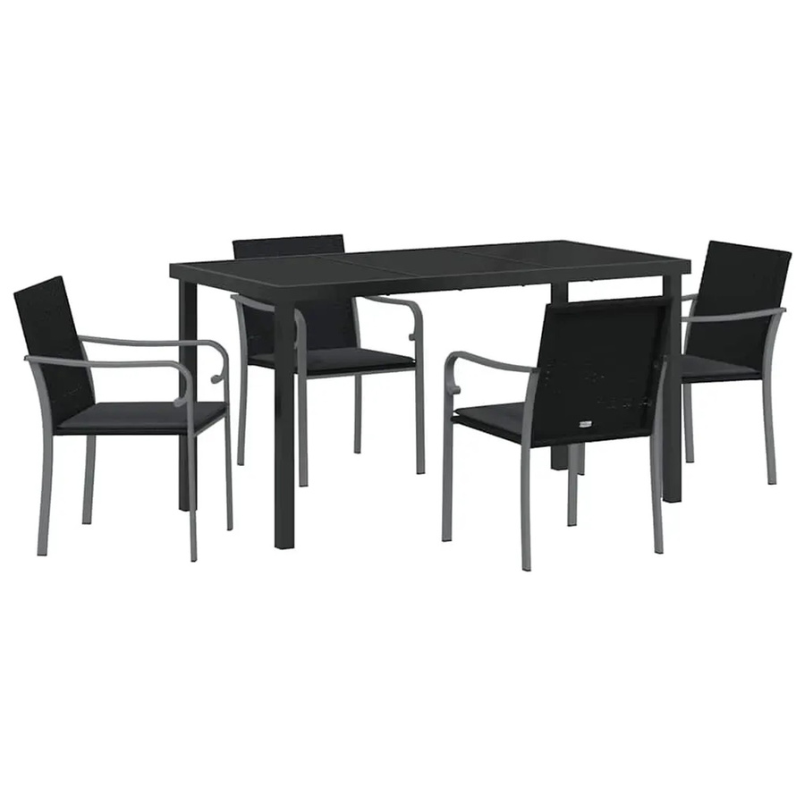 vidaXL Garten Essgruppe 5-teilig aus Polyrattan und Glas in Schwarz - Bild 2