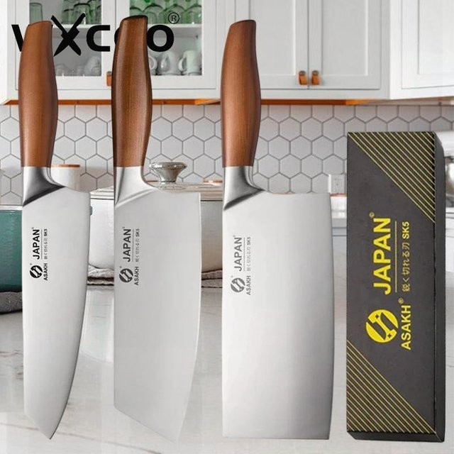 WXCOO Japanisches Küchenmesser-Set aus Edelstahl in Silber mit Kochmesser, Santoku-Messer und Sushi-Messer zum Schneiden von Fischfilet und Fleisch - Bild 1
