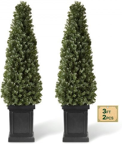 VEVOR Set aus 2 künstlichen Buchsbäumen in Grün mit PP-Topf, UV-beständige Dekopflanzen aus PE für Indoor und Outdoor, Höhe: 100 cm - Bild 1