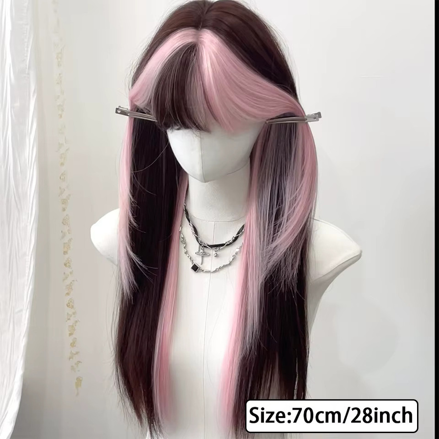 allaosify Perücke, Ombre rosa braun, mit Pony, Damen - Bild 2