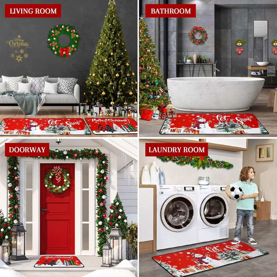 VIKAMA 2er-Set Küchenläufer Weihnachten in Rot und Schwarz mit Buffalo Plaid, Gnome und Truck Design - Bild 2