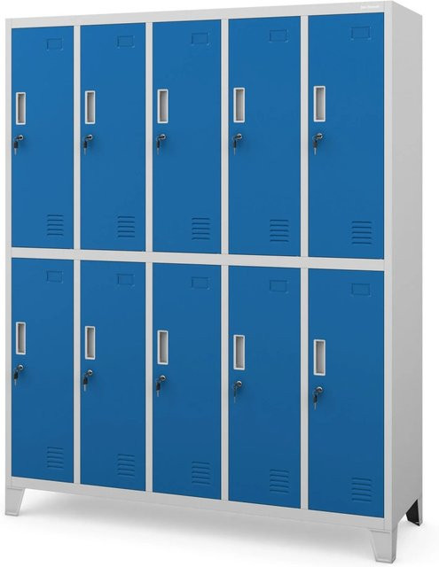 Jan Nowak Metallspind Umkleideschrank mit 10 Fächern, Blau-grau Gestreift, B/T/H: 136 x 45 x 172 cm - Bild 1