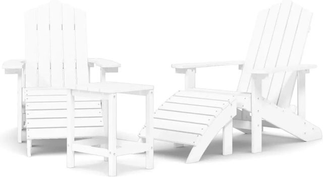Furnicato Adirondack Gartenstuhl-Set mit Hocker und Tisch aus HDPE in Weiß - Bild 1