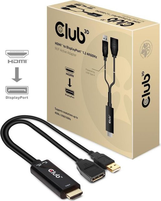Club3D CAC-1331 HDMI zu DisplayPort Adapter Schwarz mit 4K Unterstützung und USB-Stromversorgung, Länge: 25 cm - Bild 1