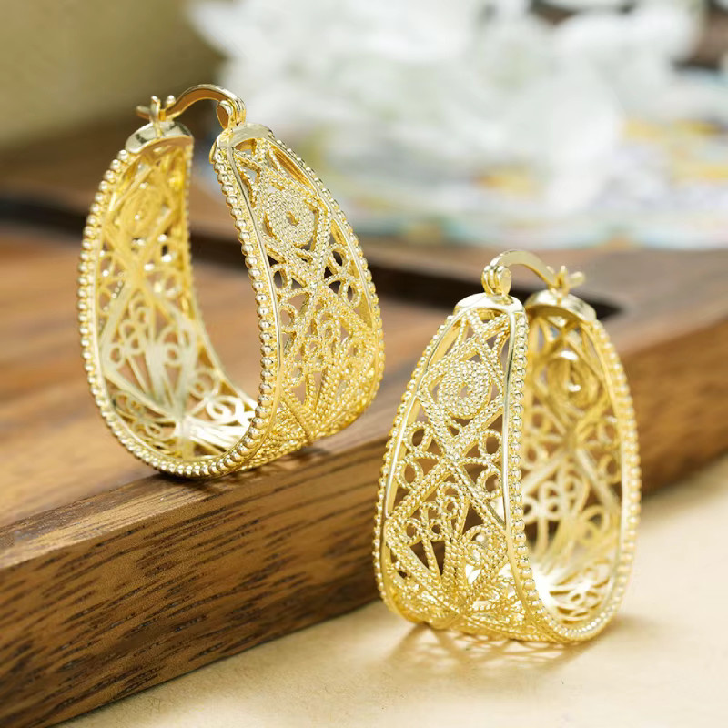 Huitan Creolen, Messing, Gold, Damen - Bild 3