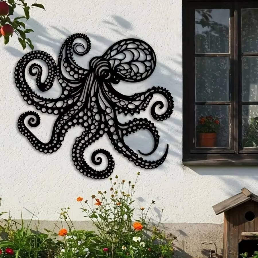 CIFBUY Vintage Oktopus Wandkunst aus Metall in Schwarz, Nautische Tentakel-Skulptur im Gotischen Design - Bild 4