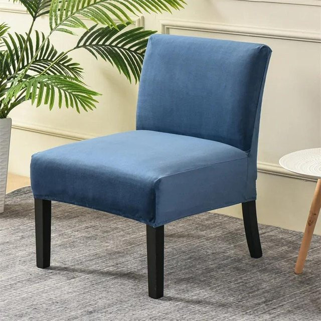 Ärmelloser Samt Stuhlbezug für Einzelsofas in Blau, elastischer Stretch-Bezug im nordischen Design - Bild 1
