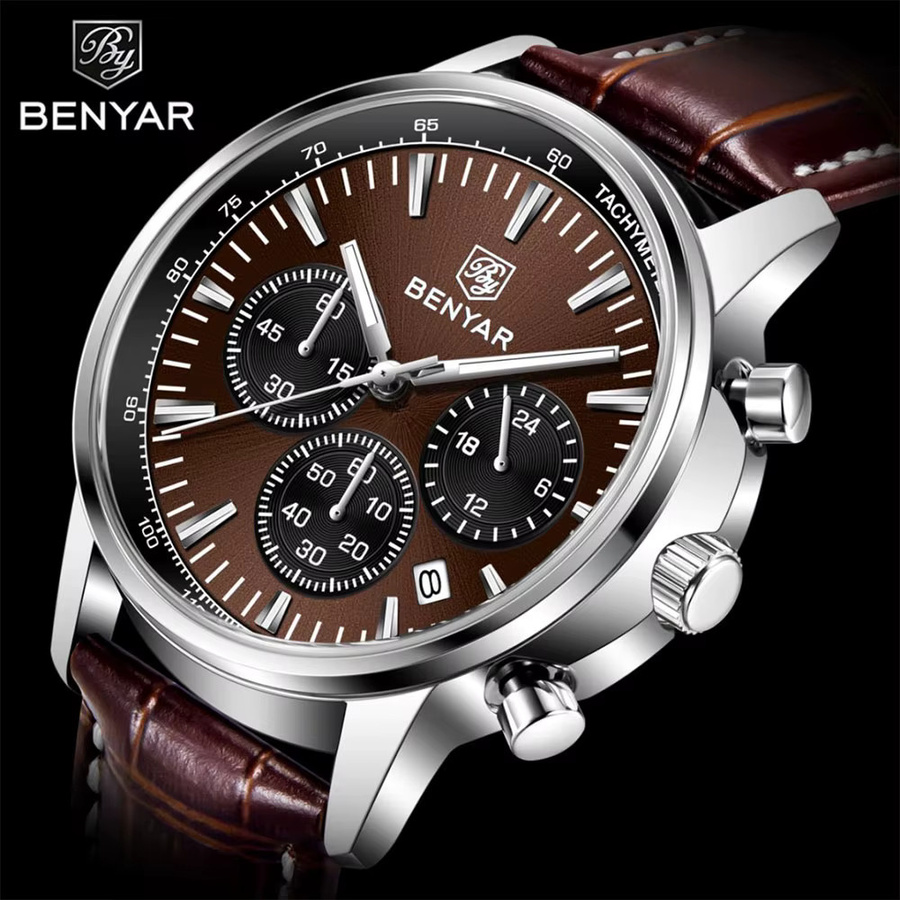 BENYAR Armbanduhr, Quarz, Edelstahl, Saphirglas, 46 mm, Herren, Schwarz - Bild 2