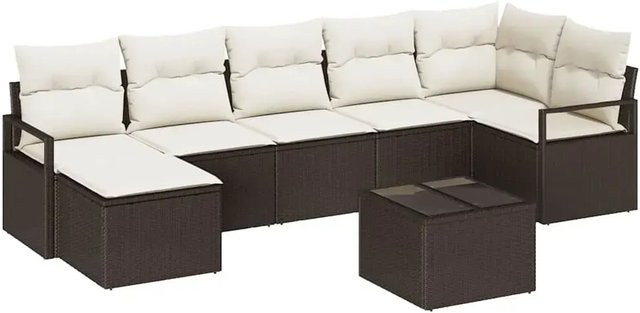 vidaXL Garten-Sofa-Set 8-teilig aus Polyrattan in Braun mit Polsterung und Auflagen für Terrasse und Garten - Bild 1