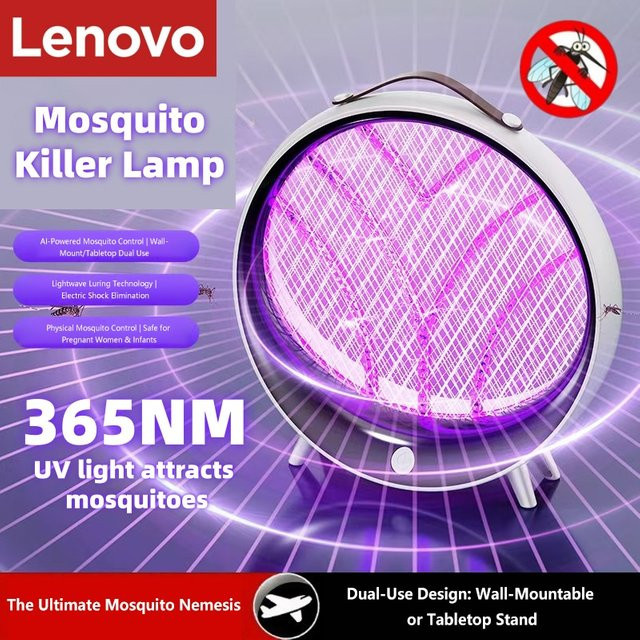 Lenovo 2-in-1 Insektenvernichter Mückenkiller-Lampe mit UV-Licht für Innen und Außen, USB-aufladbarer elektrischer Insektenfänger in Silber oder Weiß - Bild 1