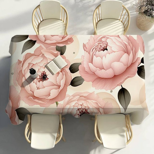 Wasserdichte und fleckenabweisende Tischdecke mit Pfingstrosen-Blumenmuster von Fancy Style Studio in Pink, B/L: 160 x 280 cm - Bild 1