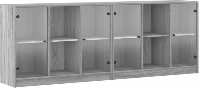 vidaXL Bücherschrank mit Glastüren in Grau Sonoma, moderner Schrank mit Regalböden, H x B x T: 204 x 37 x 75 cm - Bild 1