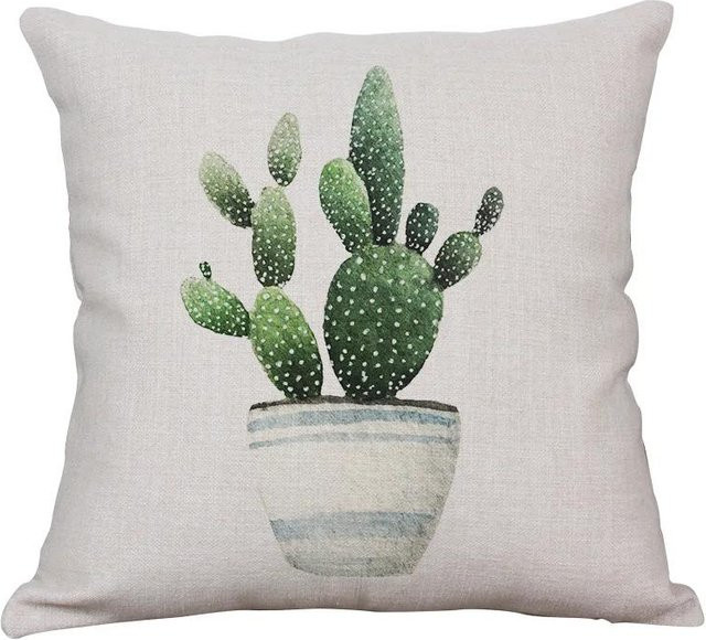 JMG Clothing Kissenbezug mit Kaktus und Sukkulenten Motiv in Grün, Materialmix aus Leinen und Plüsch, B/H: 45 x 45 cm - Bild 1