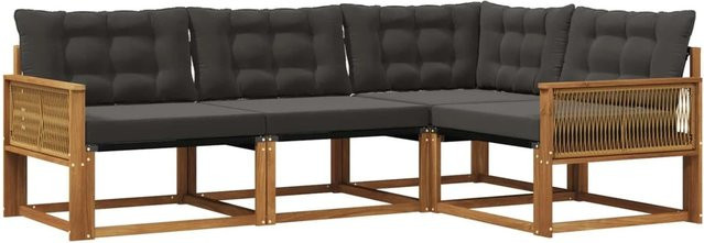 vidaXL Outdoor-Sofagarnitur L-Form aus Akazienholz mit Textilene und 4 Kissen in Schwarz und Natur - Bild 1