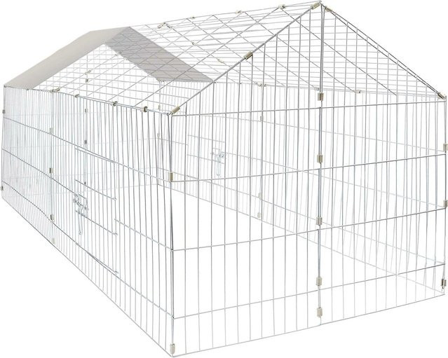Wiltec Freilaufgehege für Kaninchen als Außengehege und Kleintierstall aus verzinktem Metall, Farbe: Silber, B/T/H: 180 x 75 x 75 cm - Bild 1