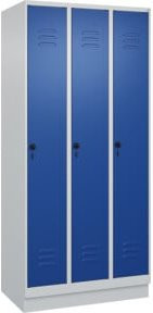 C+P Spind Classic PLUS Garderobenschrank mit 3 Abteilen, Sockel, Sicherheits-Drehriegel und 3 Garderobenhaken, Farbe: Grau/Blau, H x B x T: 195 x 90 x 50 cm - Bild 1