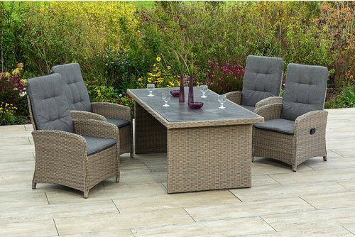 Merxx Gartenmöbelset Atrani 5-teilig mit Digitaldrucktisch in Steinoptik aus Aluminium und Kunststoffgeflecht in Beige oder Grey - Bild 1