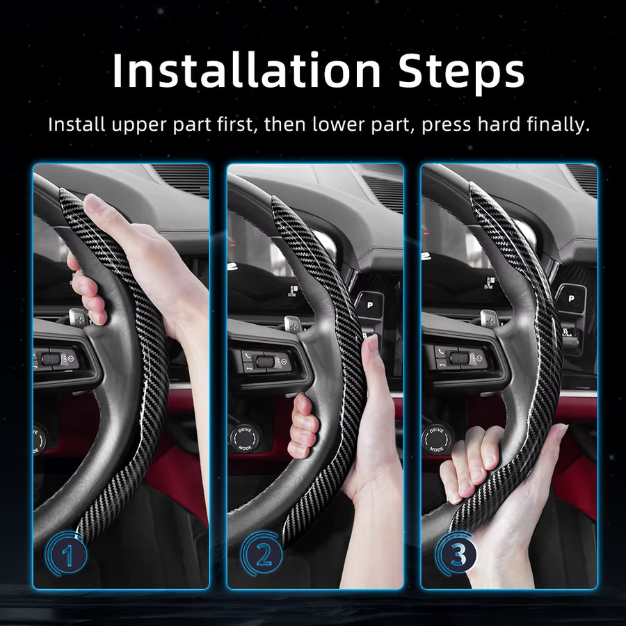 Hocasen Lenkradbezug in Carbonfaser-Textur mit segmentiertem Schnellverschluss-Design, Farbe: Schwarz, passend für Suzuki Wagon R, Swift, Ertiga, Brezza, Baleno, Fronx, Dzire, Spacia, Alto, Eeco, Hustler, Grand Vitara, S-Cross und Ignis - Bild 6