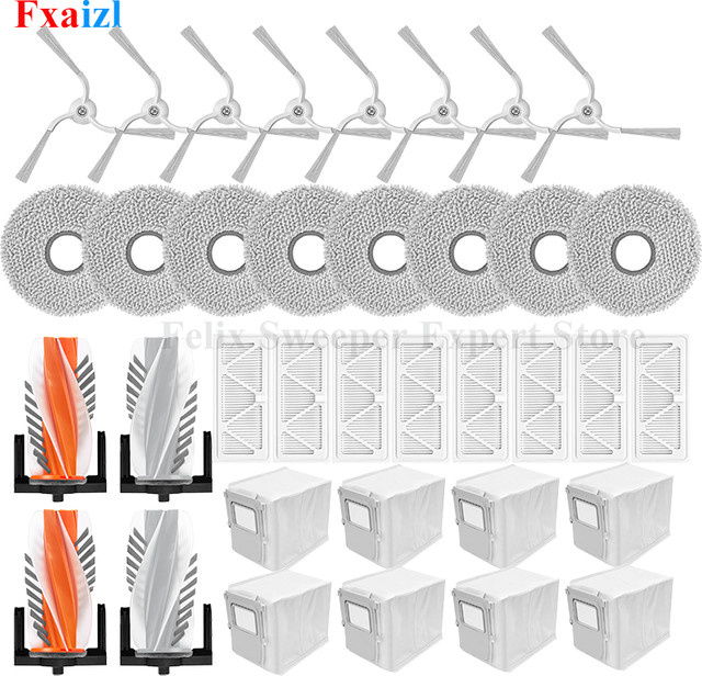 Fxaizl Ersatzteil-Set für DJI ROMO P / ROMO S / ROMO A Staubsauger mit Hauptwalze, Seitenbürsten, Mopptuch, HEPA-Filter und Staubbeuteln in Weiß - Bild 1