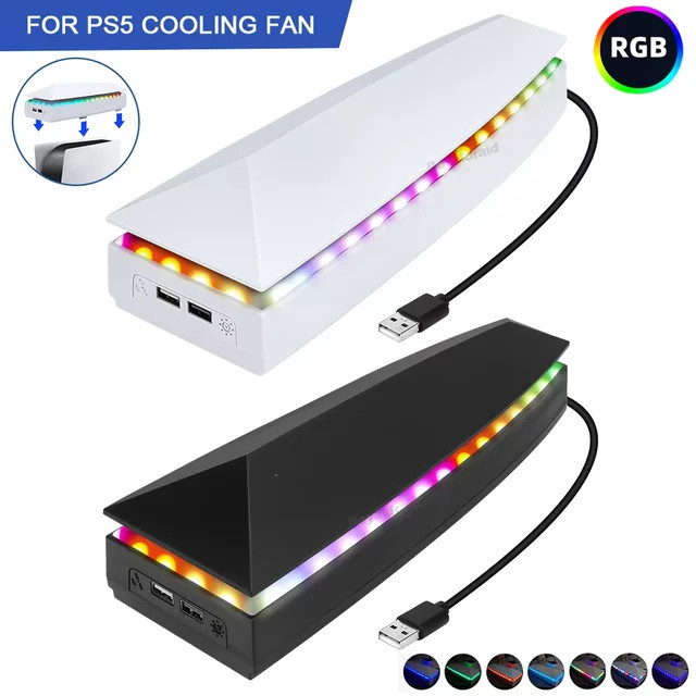 Hayoumon Kühlventilator-Ständer mit RGB-Atmosphärenbeleuchtung und Staubschutzabdeckung für PlayStation 5 in Weiß - Bild 1