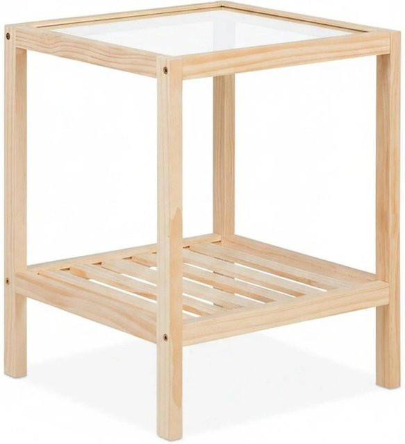 Relaxdays Beistelltisch aus Kiefernholz und Glas in Natur Transparent mit 2 Ablageflächen B/T/H: 50 x 40 x 40 cm - Bild 1